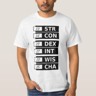 RPG Fantasy Ability Scores STR CON DEX INT WIS CHA T-Shirt