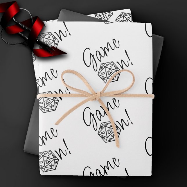 RPG Game On | Fantasy Tabletop Retro Gamer Dice Wrapping Paper Sheet (Creator Uploaded)