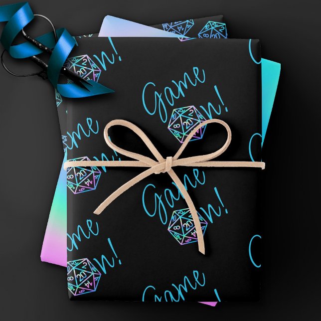 RPG Game On | Holo Fantasy Tabletop Retro Gamer Wrapping Paper Sheet (Creator Uploaded)