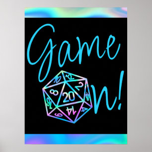 RPG Game On   Holo Retro Tabletop Role Player Dice Poster