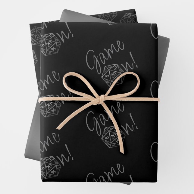 RPG Game On | Old School Tabletop Roleplayer Dice Wrapping Paper Sheet (In situ)