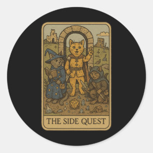 Rpg Gamer Cats Funny Side Quest Tarot Card Nerdy M Classic Round Sticker