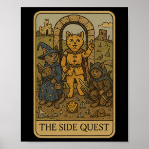 Rpg Gamer Cats Funny Side Quest Tarot Card Nerdy M Poster