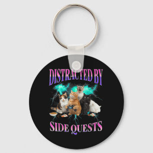 RPG Gamer Cats Side Quest Distracted Funny Gamer Key Ring
