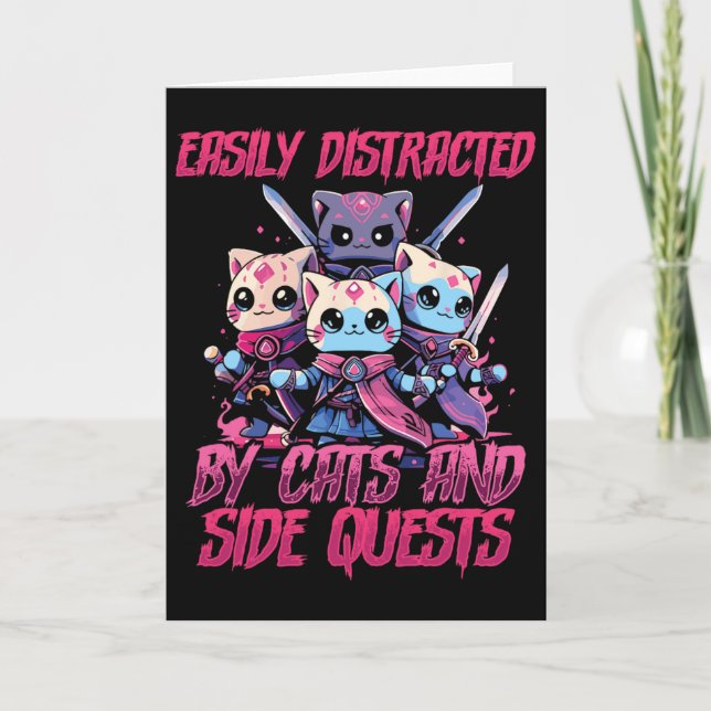Rpg Gamer Cats Side Quest Distracted Nerdy Tableto Card (Front)