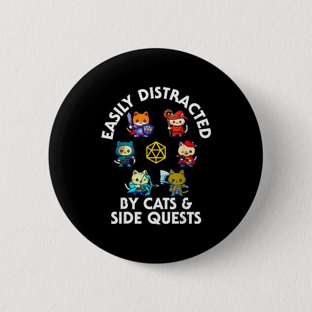 Rpg Gamer Cats Side Quest Funny Nerd Adhd Cat Men  6 Cm Round Badge (Front)