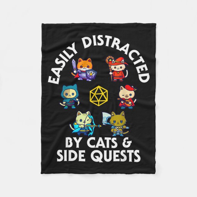 Rpg Gamer Cats Side Quest Funny Nerd Adhd Cat Men  Fleece Blanket (Front)