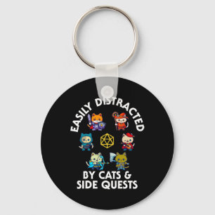 Rpg Gamer Cats Side Quest Funny Nerd Adhd Cat Men Key Ring