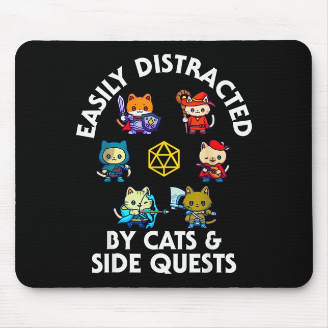 Rpg Gamer Cats Side Quest Funny Nerd Adhd Cat Men  Mouse Mat (Front)