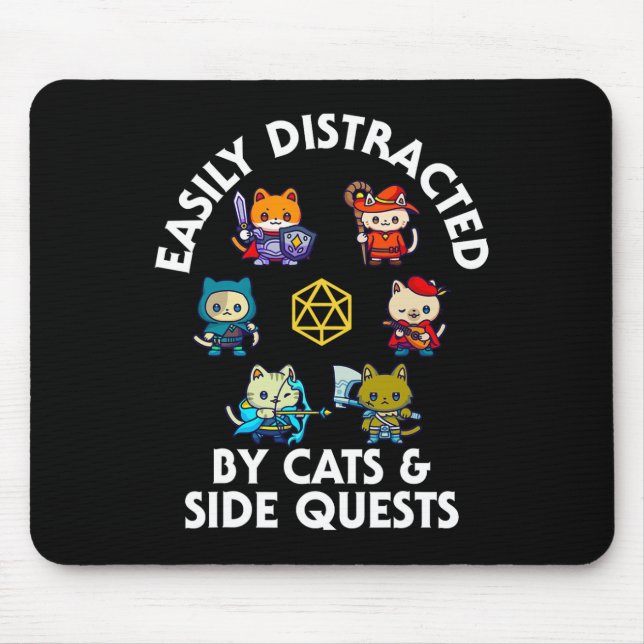 Rpg Gamer Cats Side Quest Funny Nerd Adhd Cat Men  Mouse Mat (Front)