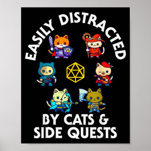 Rpg Gamer Cats Side Quest Funny Nerd Adhd Cat Men  Poster