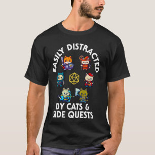 RPG Gamer Cats Side Quests D20 Dice Nerdy Cat Men T-Shirt