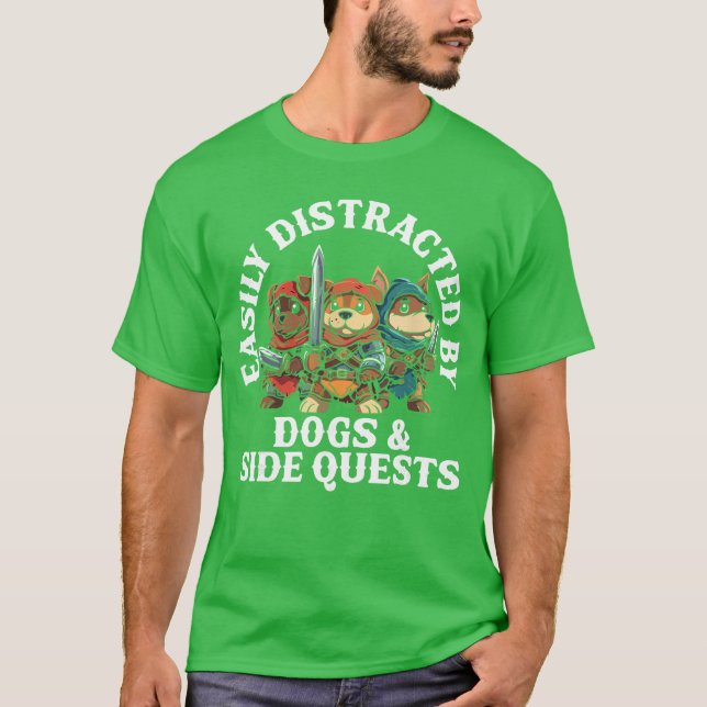 RPG Gamer Dog Distraction During Side Quest Nerdy  T-Shirt (Front)