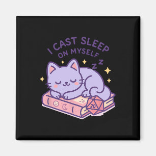 Rpg Gamer Nerdy Cat Sleeping D20 Dice For Cat Love Magnet