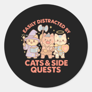 Rpg Gamer Nerdy Cats Side Quest Distracted Tableto Classic Round Sticker