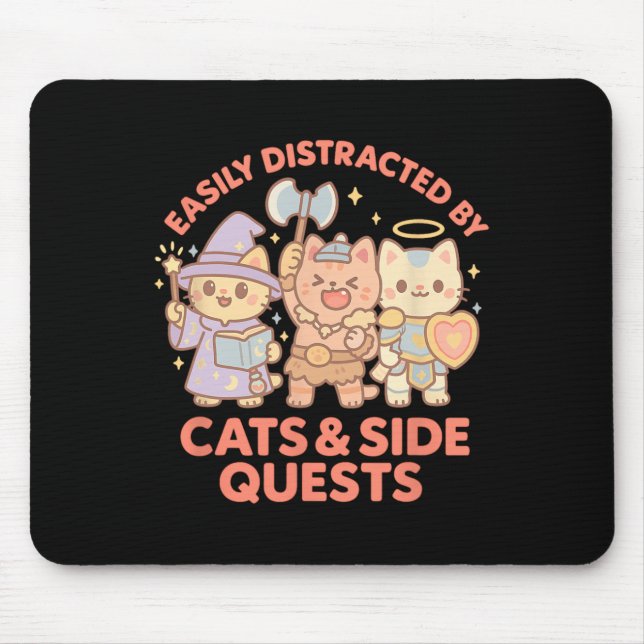 Rpg Gamer Nerdy Cats Side Quest Distracted Tableto Mouse Mat (Front)