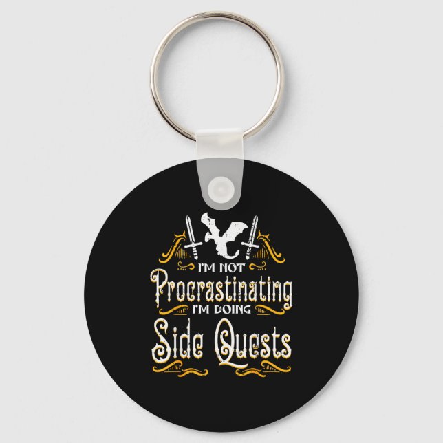 Rpg Gamer Not Procrastinating Side Quest Funny Men Key Ring (Front)