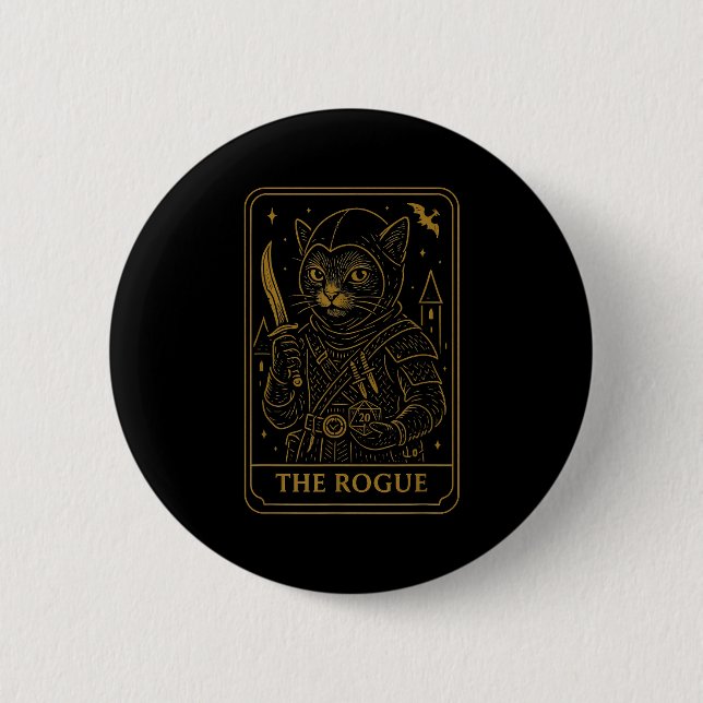 Rpg Gamer Rogue D20 Dice Nerdy Geek Cat Men Women  6 Cm Round Badge (Front)