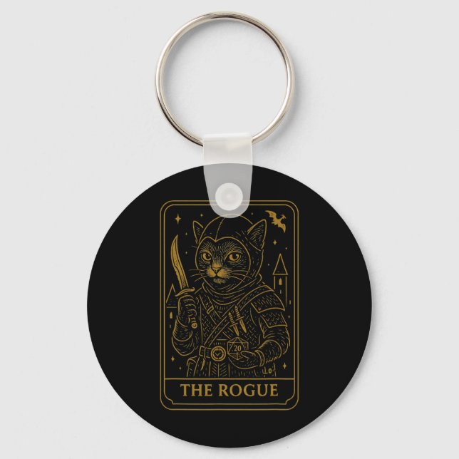 Rpg Gamer Rogue D20 Dice Nerdy Geek Cat Men Women  Key Ring (Front)