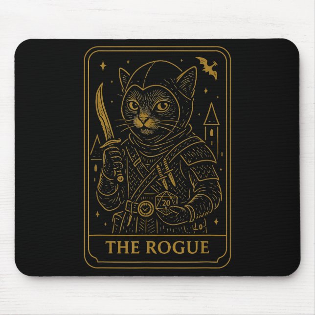 Rpg Gamer Rogue D20 Dice Nerdy Geek Cat Men Women  Mouse Mat (Front)