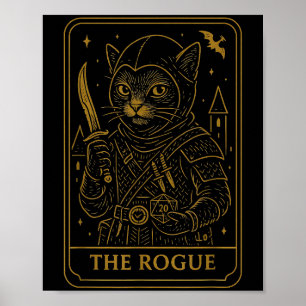 Rpg Gamer Rogue D20 Dice Nerdy Geek Cat Men Women Poster