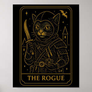 Rpg Gamer Rogue D20 Dice Nerdy Geek Cat Men Women  Poster