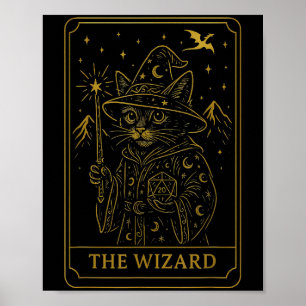 Rpg Gamer Wizard D20 Dice Nerdy Geek Cat Men Women Poster