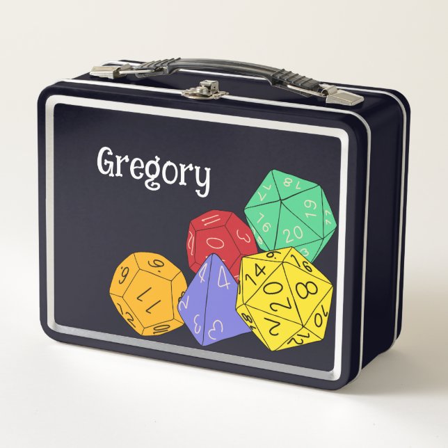 RPG Gaming Dice, Board, Fantasy Games Personalised Metal Lunch Box (Front)