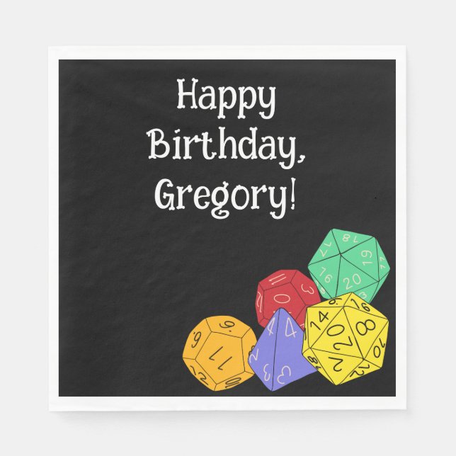 RPG Gaming Dice, Board, Fantasy Games Themed Party Napkin (Front)