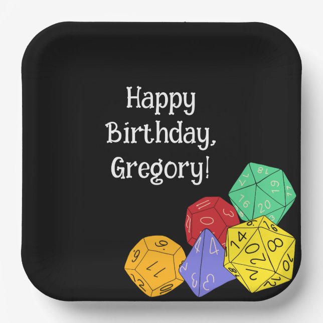 RPG Gaming Dice, Board, Fantasy Games Themed Party Paper Plate (Front)