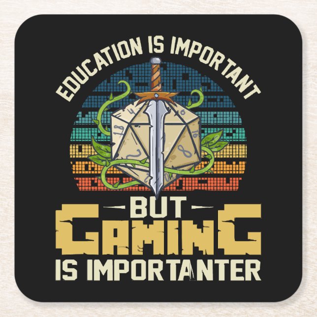 rpg gaming is importanter square paper coaster (Front)