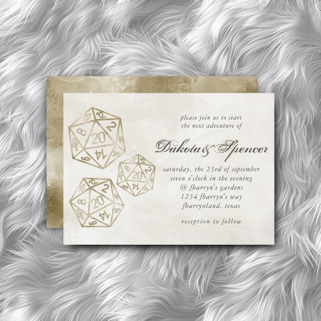 RPG Gold 20-Sided Tabletop Gamer Dice Wedding Invitation (Creator Uploaded)