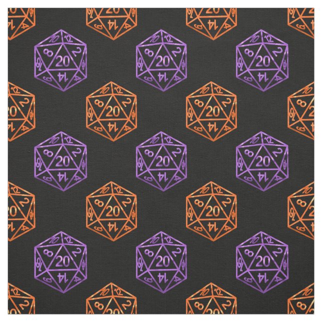 RPG Halloween Pattern | Purple and Orange Dice Fabric (Swatch)