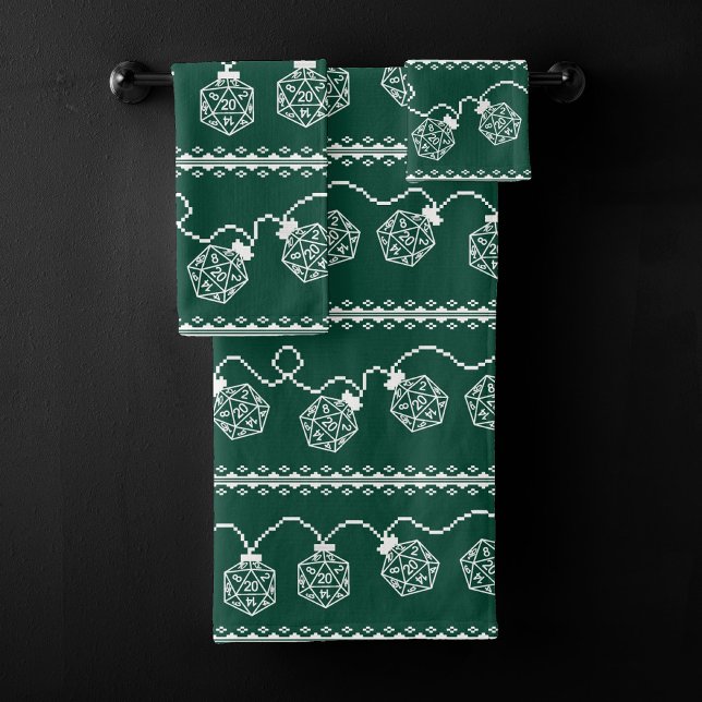 RPG Lights Green | Fantasy Tabletop Gamer Dice Bath Towel Set (Creator Uploaded)