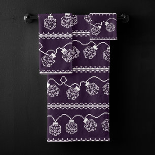 RPG Lights Purple   Retro Roleplayer Dice Critmas Bath Towel Set