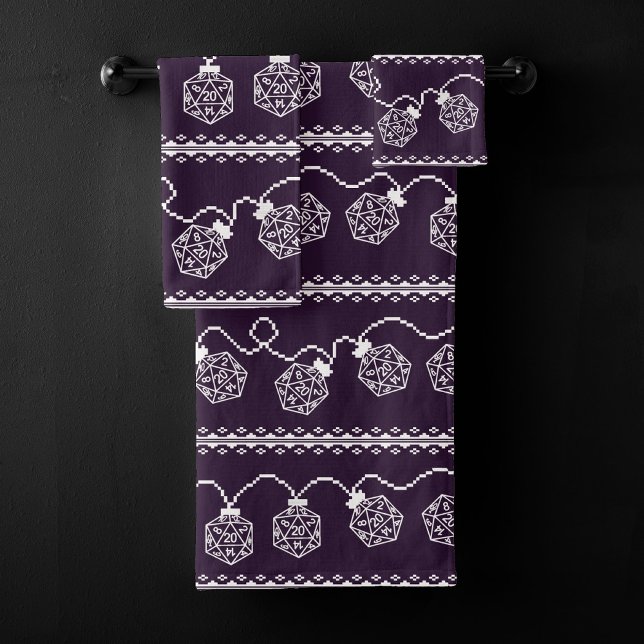 RPG Lights Purple | Retro Roleplayer Dice Critmas Bath Towel Set (Creator Uploaded)