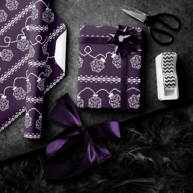 RPG Lights Purple | Retro Tabletop PnP Gamer Dice Wrapping Paper (Creator Uploaded)