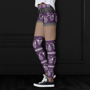 RPG Lights Purple Retro Ugly Sweater Dark Skin Leggings