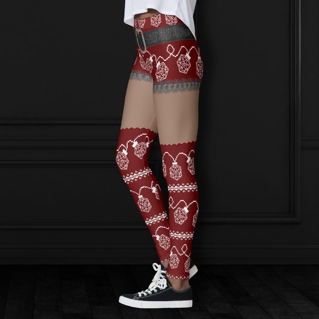 RPG Lights Red | Retro Ugly Sweater Dark Skin Leggings (Creator Uploaded)