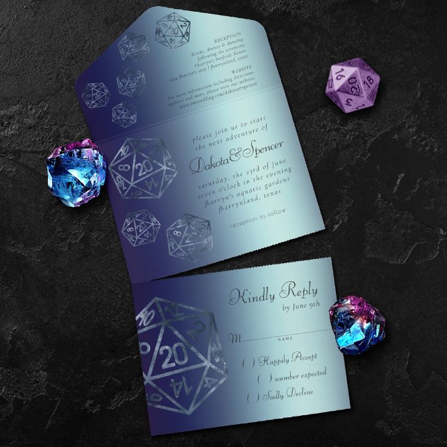 RPG Luxe | Navy Sheen Fantasy Tabletop Gamer Dice All In One Invitation (Creator Uploaded)