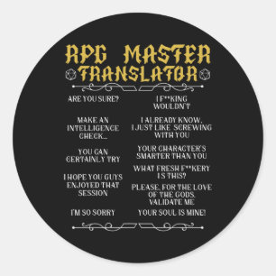 Rpg Master Translator D20 Tabletop Games Funny Rpg Classic Round Sticker