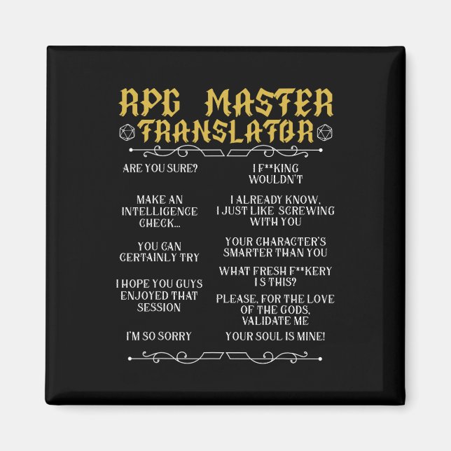 Rpg Master Translator D20 Tabletop Games Funny Rpg Magnet (Front)