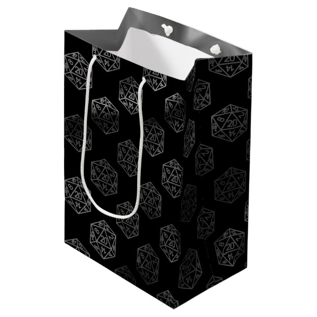 RPG Pattern | Purple PnP Tabletop Role Player Dice Medium Gift Bag (Front Angled)
