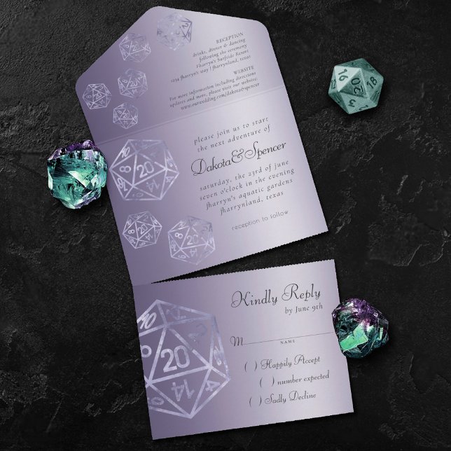 RPG Purple Dice | Lavender Roleplayer Wedding All In One Invitation (Creator Uploaded)