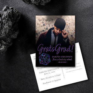 RPG Purple Dice Tabletop Gamer Photo Graduation Announcement Postcard