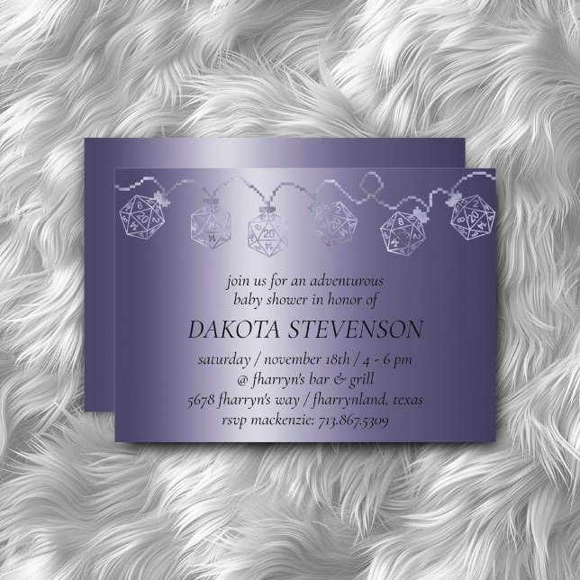 RPG Purple Lights | Luxury Sheen Dice Shower Invitation (Creator Uploaded)