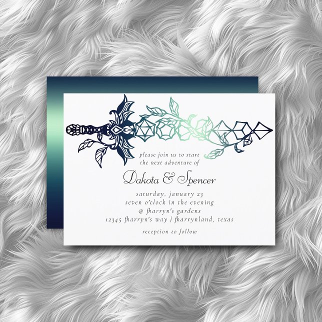 RPG Sword | Teal Sheen Fantasy Tabletop Gamer Dice Invitation (Creator Uploaded)