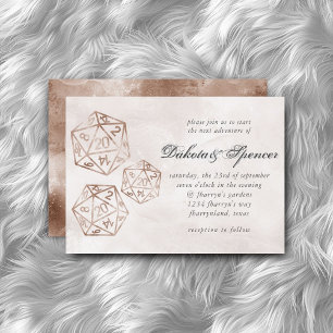 RPG Taupe Dice   20-Sided Tabletop Gamer Wedding Invitation