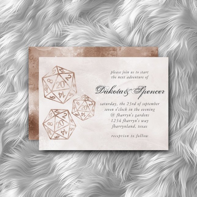 RPG Taupe Dice | 20-Sided Tabletop Gamer Wedding Invitation (Creator Uploaded)