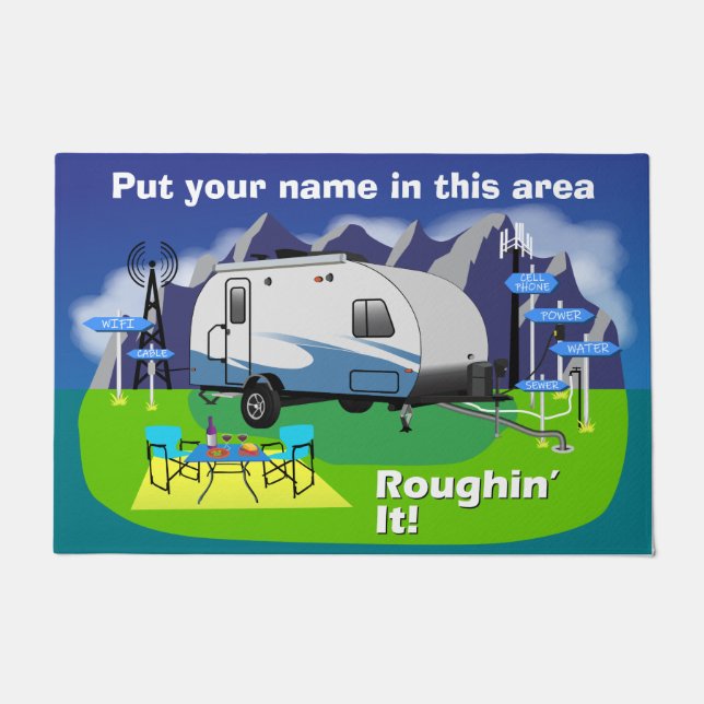 rPod Style Travel Trailer Doormat 24" x 36" blue (Front)